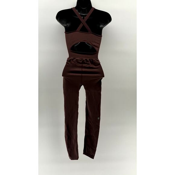 REFORMER Women's Brown Fitted Scoop-Neck Pilates Cutout-Back Jumpsuit SZ XS - Picture 2 of 14